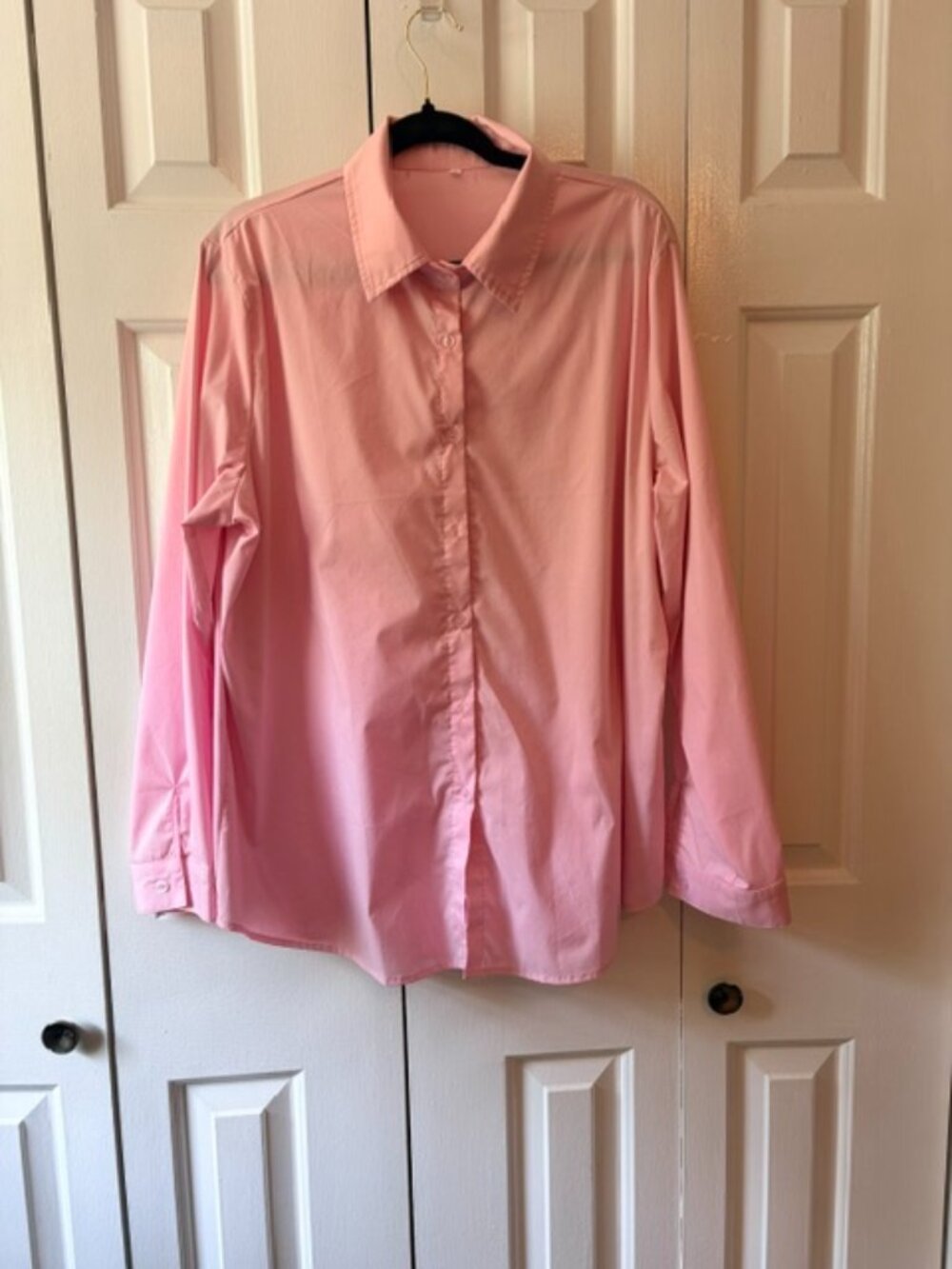 Women’s 2XL Pink Button Down Shirt Long Sleeve Stretch Blouse Plus Size
